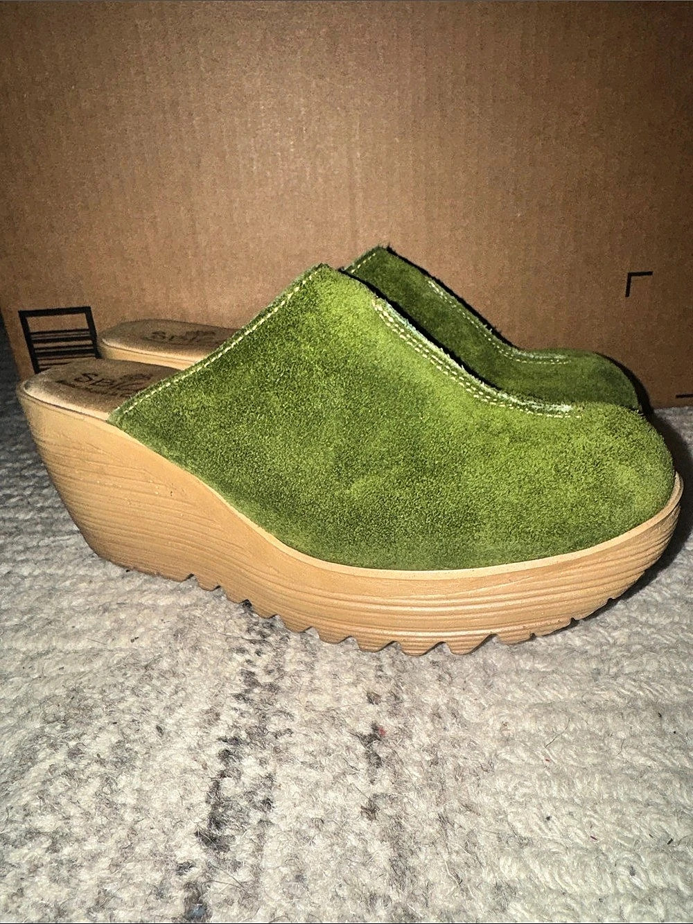 SBICCA Green Suede Platform Clog Mules